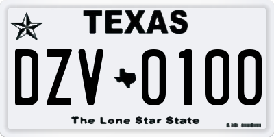 TX license plate DZV0100