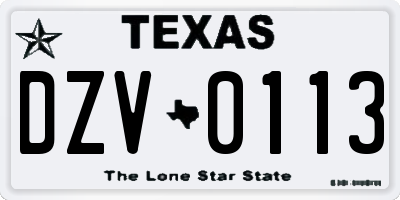 TX license plate DZV0113
