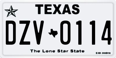TX license plate DZV0114