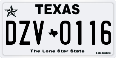 TX license plate DZV0116