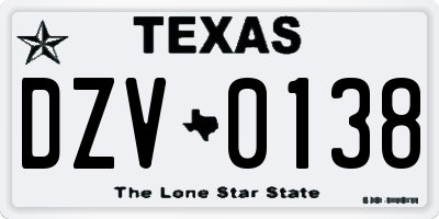 TX license plate DZV0138