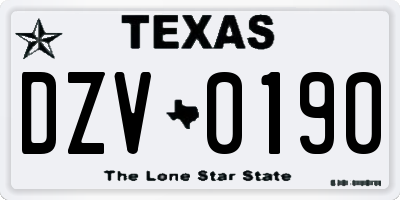 TX license plate DZV0190