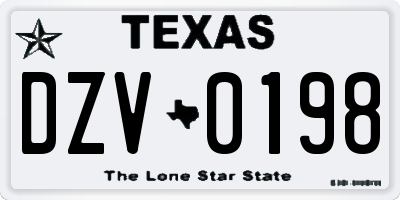 TX license plate DZV0198
