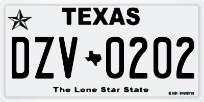 TX license plate DZV0202