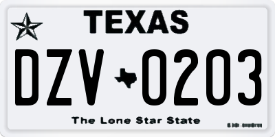 TX license plate DZV0203