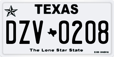 TX license plate DZV0208