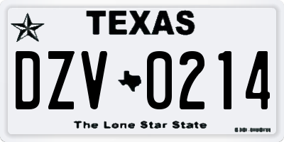 TX license plate DZV0214