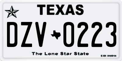 TX license plate DZV0223