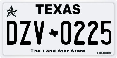 TX license plate DZV0225