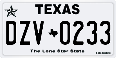 TX license plate DZV0233