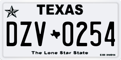 TX license plate DZV0254