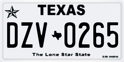 TX license plate DZV0265