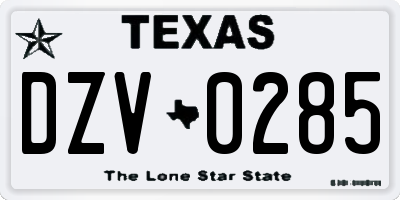 TX license plate DZV0285