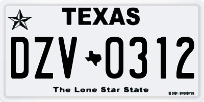 TX license plate DZV0312