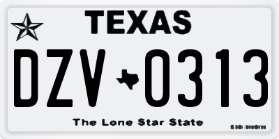 TX license plate DZV0313