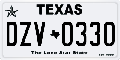 TX license plate DZV0330