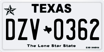 TX license plate DZV0362