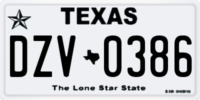 TX license plate DZV0386