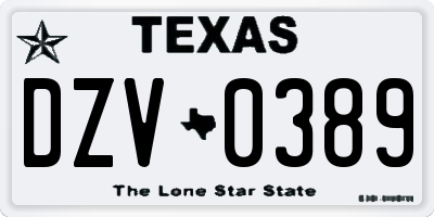 TX license plate DZV0389