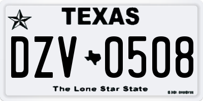 TX license plate DZV0508