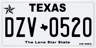 TX license plate DZV0520