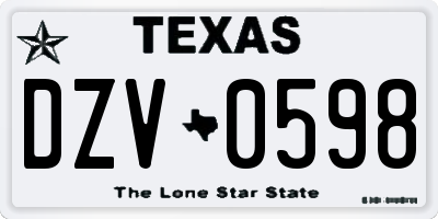 TX license plate DZV0598