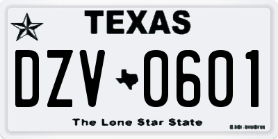 TX license plate DZV0601