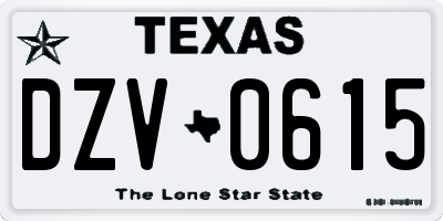 TX license plate DZV0615