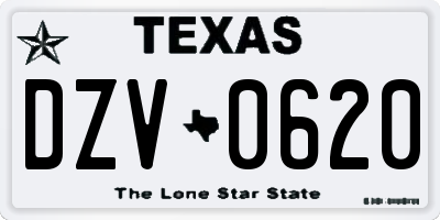 TX license plate DZV0620