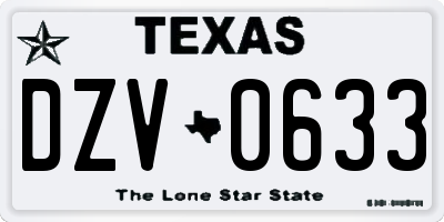 TX license plate DZV0633