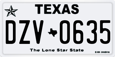 TX license plate DZV0635