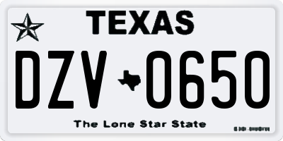 TX license plate DZV0650