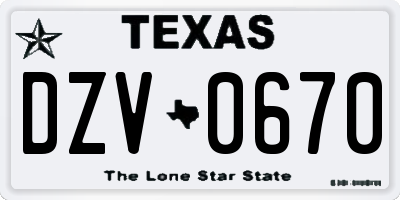 TX license plate DZV0670