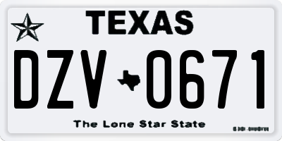 TX license plate DZV0671