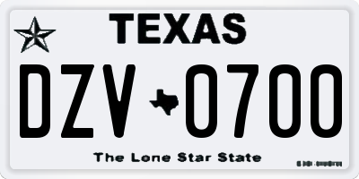 TX license plate DZV0700