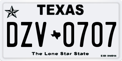 TX license plate DZV0707