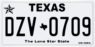 TX license plate DZV0709