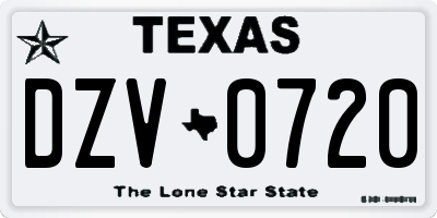 TX license plate DZV0720