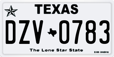 TX license plate DZV0783