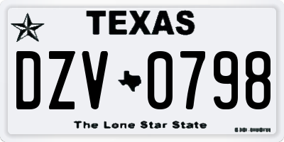 TX license plate DZV0798