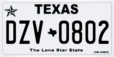 TX license plate DZV0802