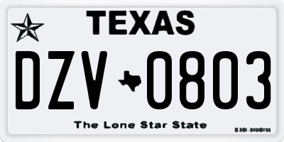 TX license plate DZV0803