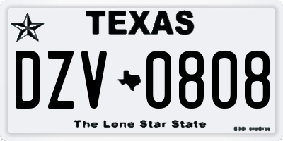 TX license plate DZV0808
