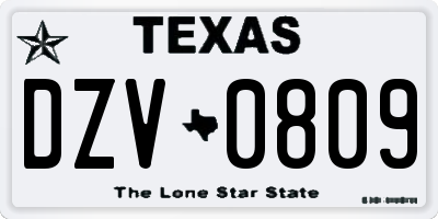 TX license plate DZV0809