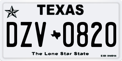 TX license plate DZV0820
