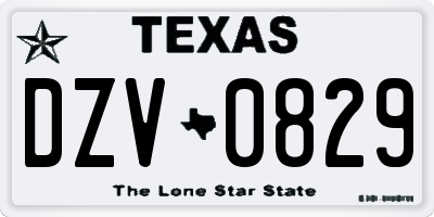 TX license plate DZV0829