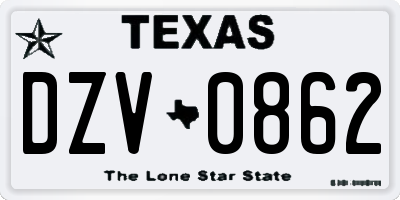 TX license plate DZV0862