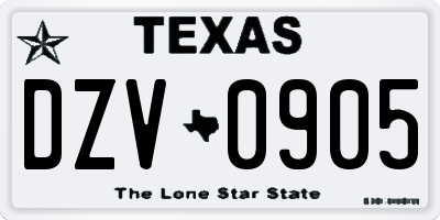 TX license plate DZV0905