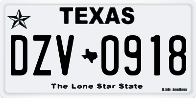 TX license plate DZV0918