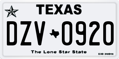 TX license plate DZV0920